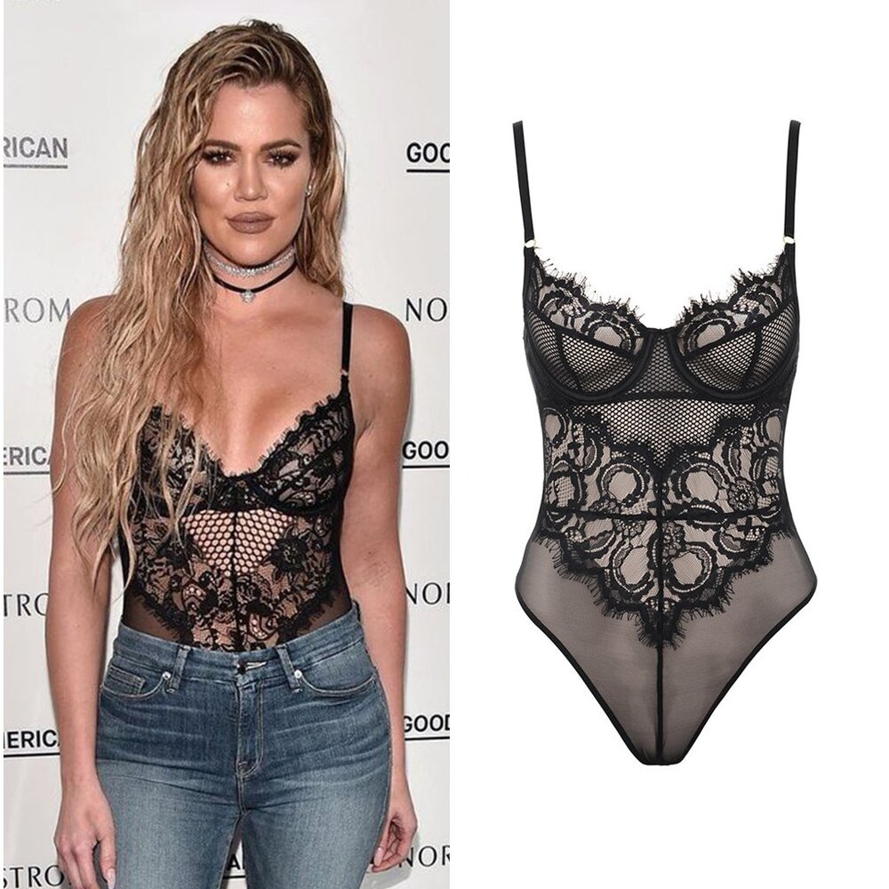 House of CB - Nadia Black Lace Bodysuit Seen on Khloe Kardashian